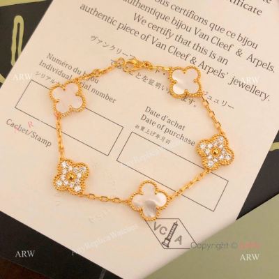 V C A Magic Alhambra Diamond -White Mop Onyx 5 motifs Bracelet